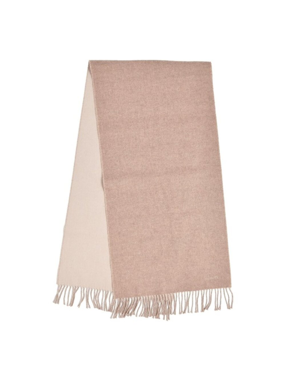 Hermes Scarf Shawl Logo Embroidery Fringe Cashmere Beige